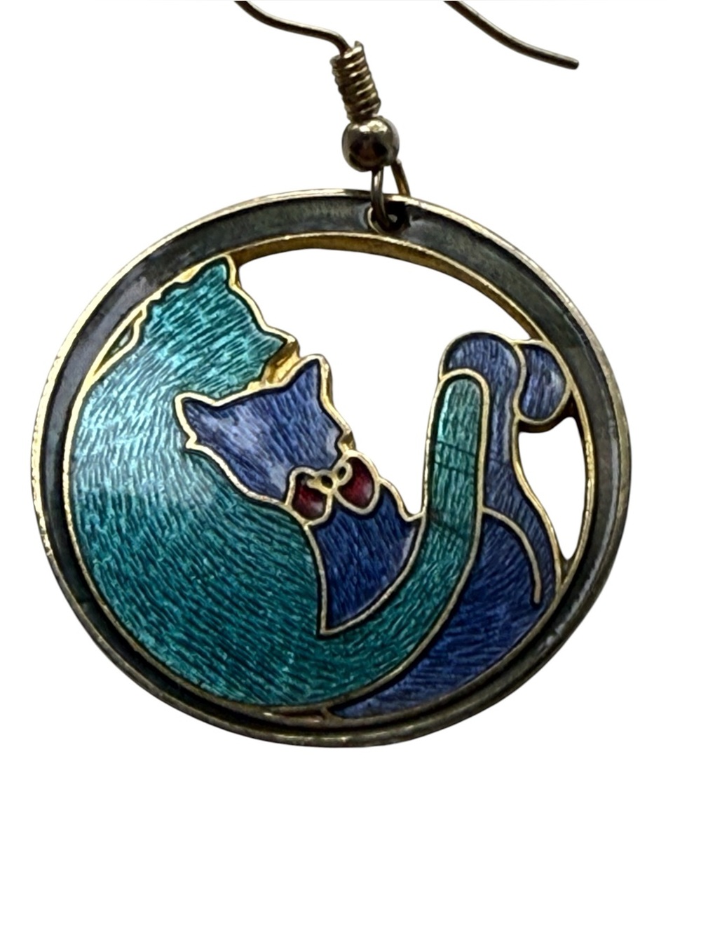 Vintage 1988 Laurel Burch Signed Cloisonné Cat Earrings